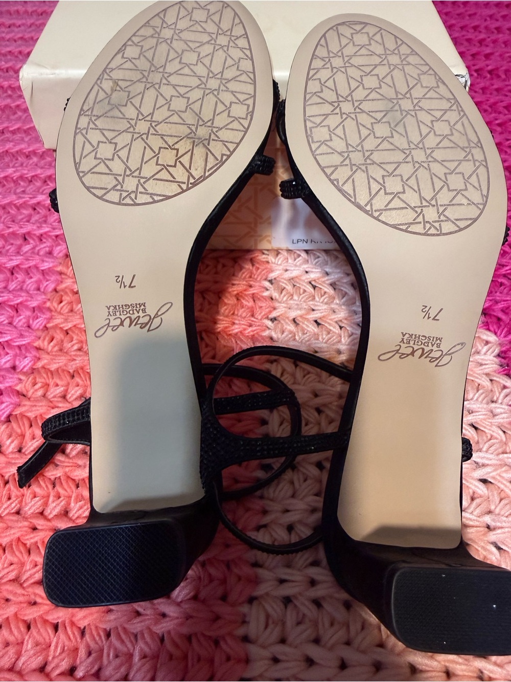 Jewel Badgley Mischka Black Sparkle Strappy Sandals - Picture 4 of 5